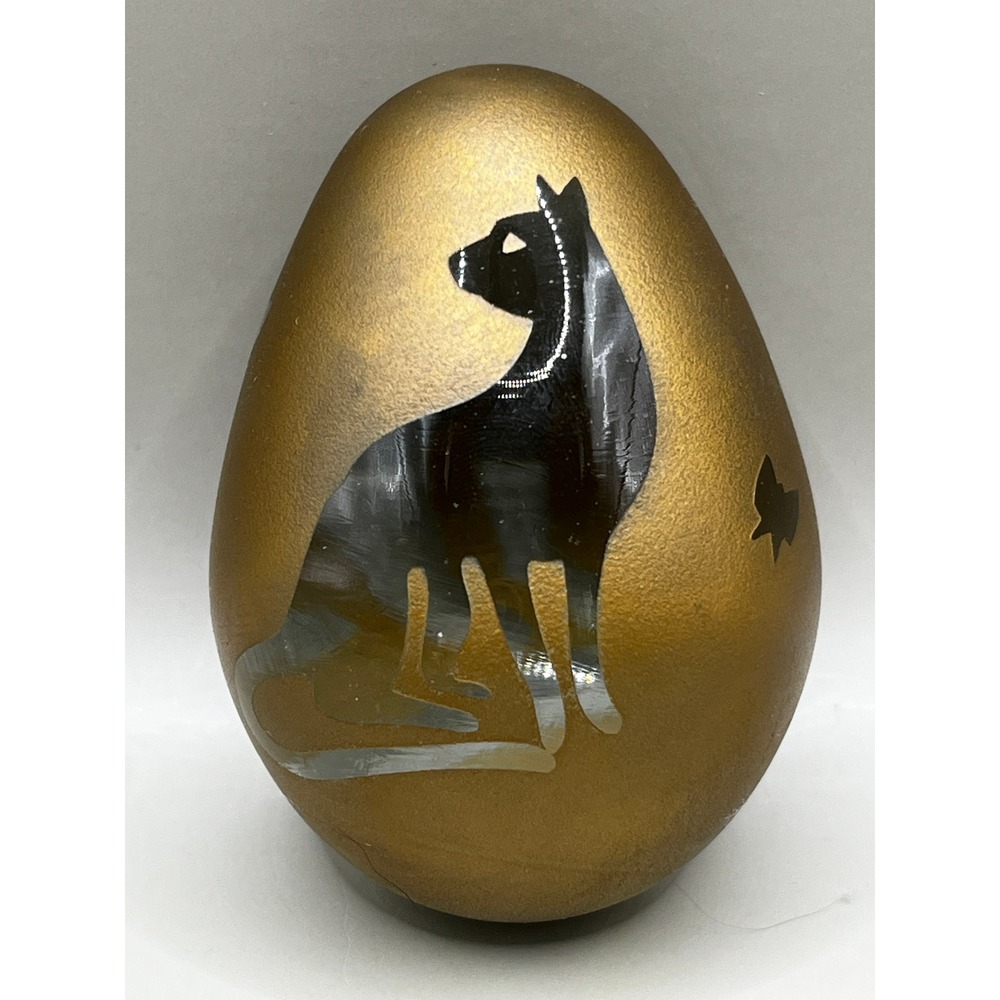 Vtg Gold Metallic Decorative Egg Cat Silhouette Butterfly Cutouts 2.75" Heavy